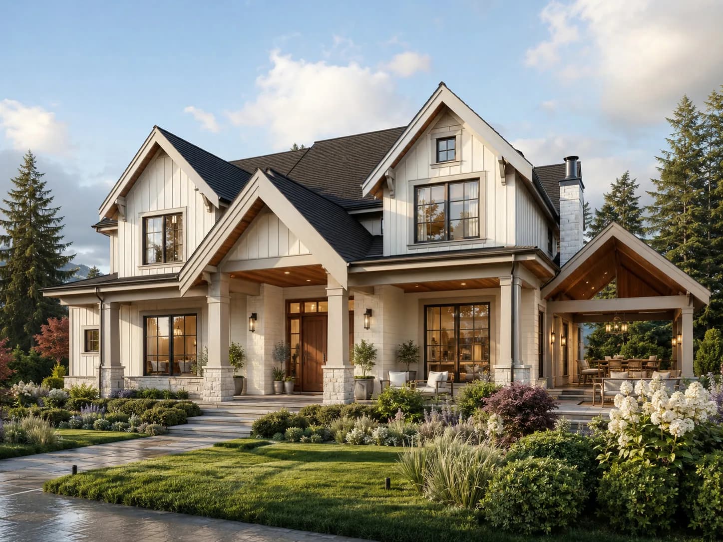 Custom home concept: modern farmhouse with gabled entry